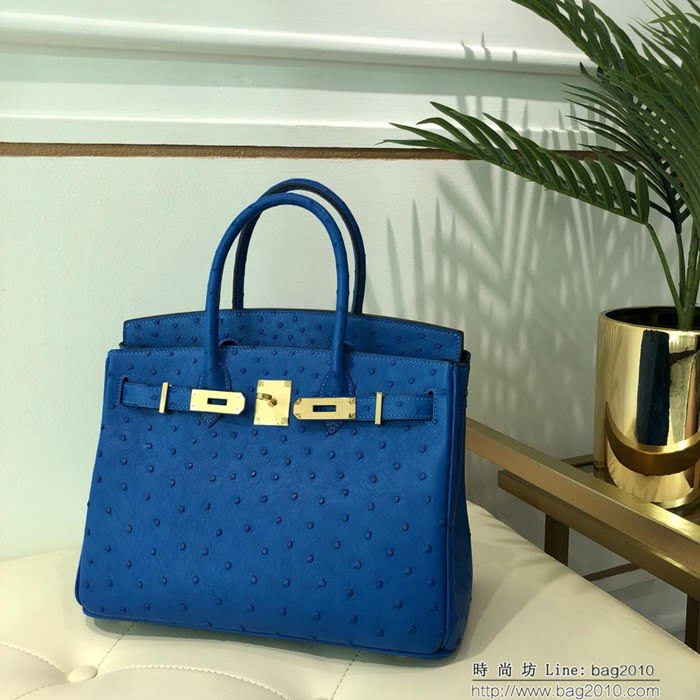 HERMES愛馬仕 鉑金包 Birkin 30 南非原產KK級鴕鳥皮 頂級工藝 手縫蠟線 時尚手提肩背包  Ama1413